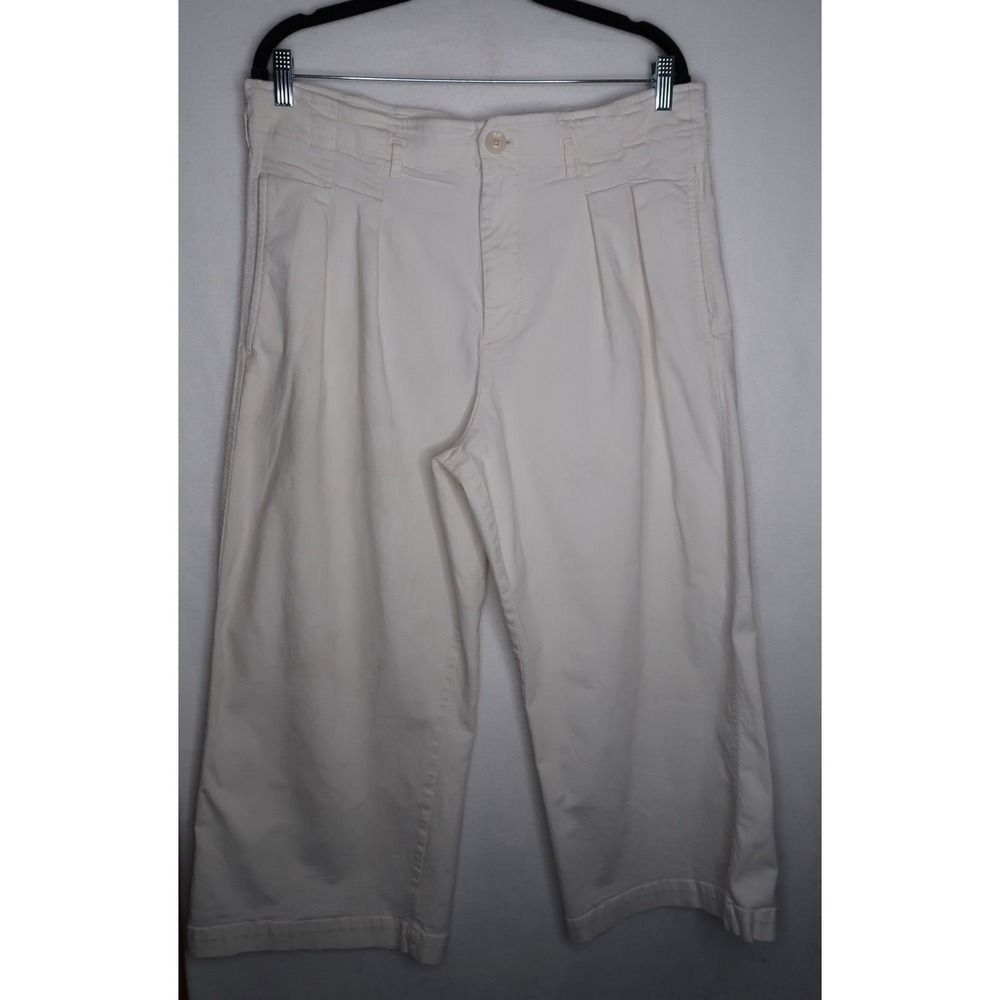 Maeve Anthropologie Ivory Wide Leg Pleated Pants Womens 14 Cotton OB1679497 EUC